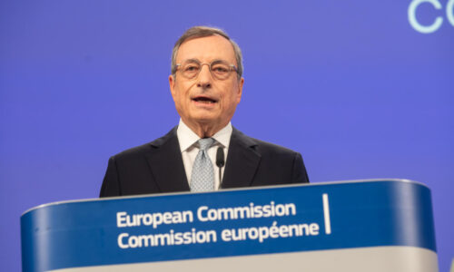 Mario Draghi illustrates in a press conference the content of his report on competitiveness