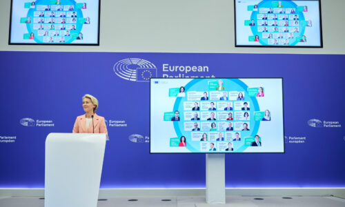 The President of the EU Commission Ursula von der Leyen presents the list of designated Commissioner for the new College term