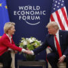 Ursula von der Leyen and Donald Trump shaking hands during the World Economic Forum in 2020